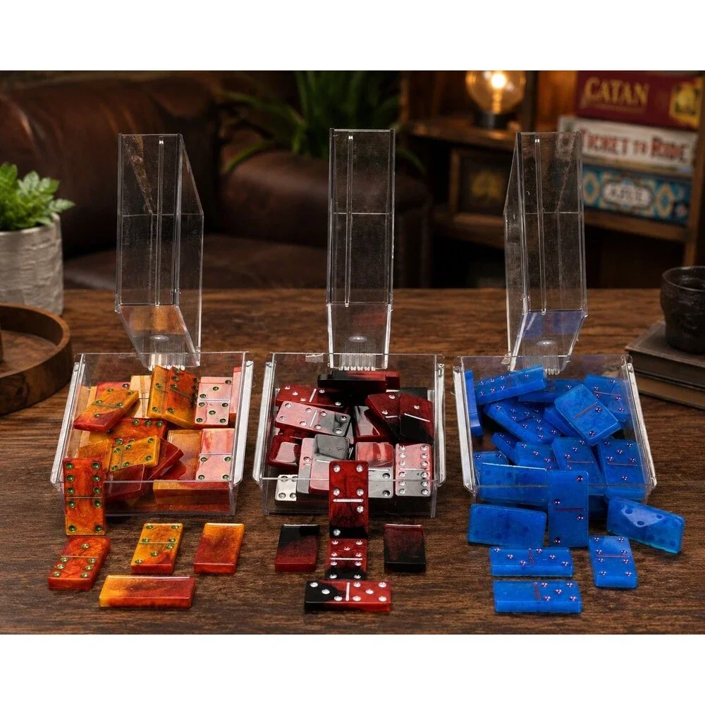 Dominoes Set Lot of 3 Resin Swirl Double Six Domino Games w/ Storage Cases